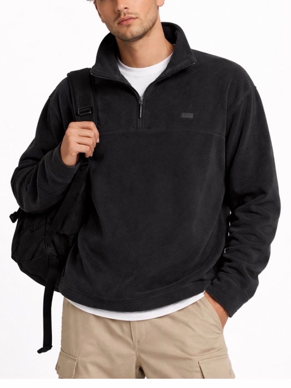 Rains Men’s Black Addis Fleece 1/4 Zip Pullover Jacket XL Fall Winter Soft Dark